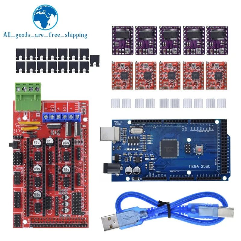 Mega 2560 R3 + RAMPS 1.4 control panel+ 5pcs A4988 or DRV8825 Stepper Motor Drive for arduino kit
