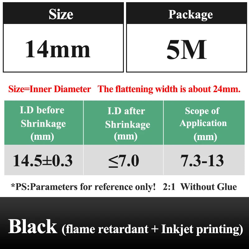 10 METER/LOT BLACK 1/2/3/4/5/6/8/10/10/12/14/16/18/20mm Heat Shrink Tubing Flame Retardant Tube Kit Insulation Tubing Wire Cable