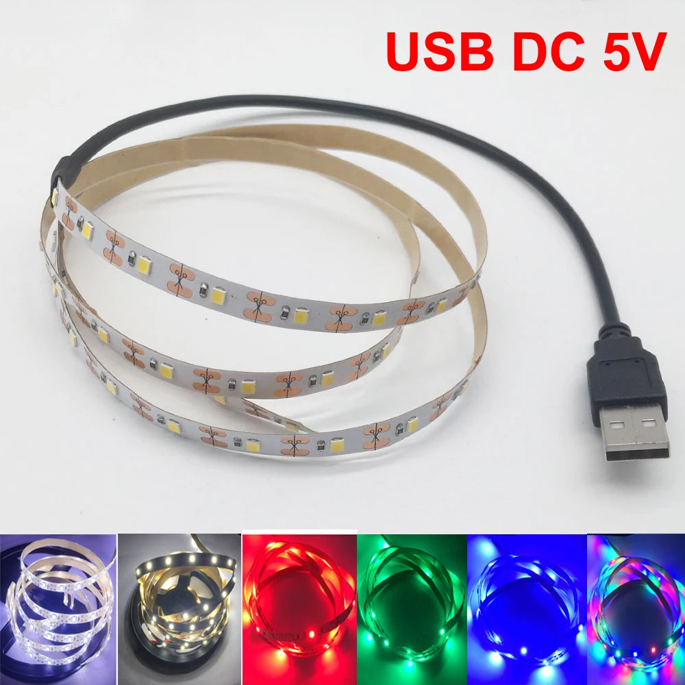 5M USB LED Strip Light 5V 3528 1 Meter 5 Meter Warm Cool White Pink Green Blue Red SMD Ribbon Ceiling Cabinet Light Waterproof