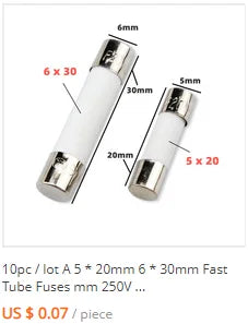 100pcs 5*20mm 6*30mm ceramics fuse 250V 0.5 1 2 3 4 5 6 8 10 15 20 25 30A  fuse Electronic component voltage protection
