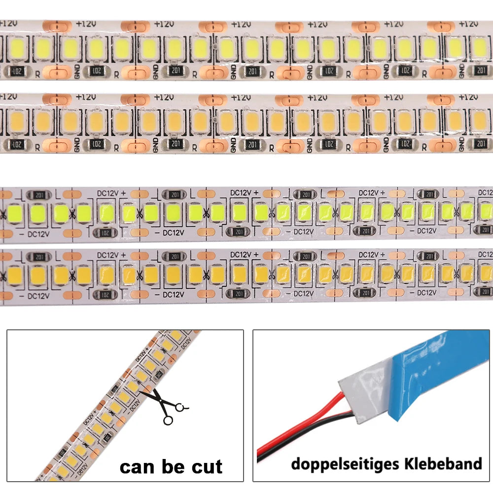 5M LED Strip Light DC 12V 24V 2835 Flexible Ribbon Diode Light 60/120/240/480 LED Stripe Warm Natural Cold White Luces Led Tape