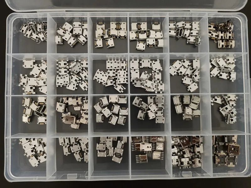 240Pcs 24 Models Micro USB Connector Socket Jack MP3/4/5 Moblie Phone And Mobile Power Ban Assorted Kit SMD DIP Socket Set