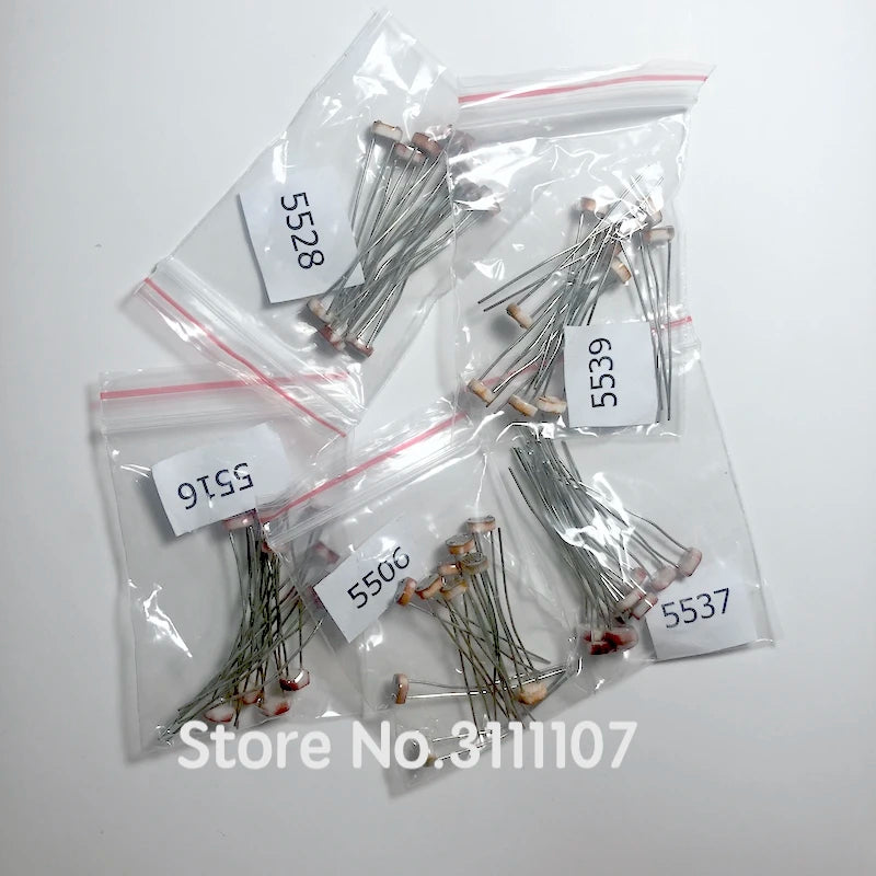 50PCS/LOT LDR Photo Light Sensitive Resistor Photoelectric Photoresistor Kit for 5506 5516 5528 5537 5539  5 Kinds Each 10PCS