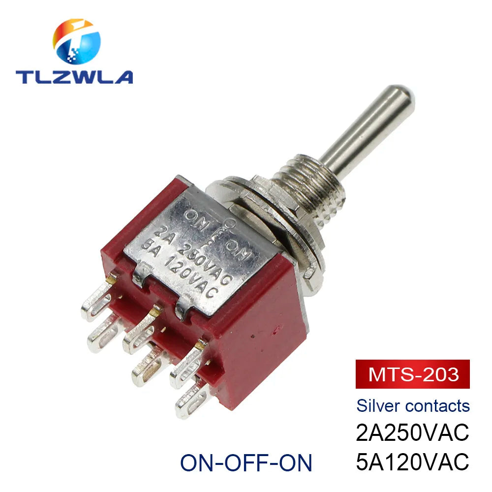 100PCS Toggle Switch SPDT DPDT Rocker Switch MTS 5A 6A 125V Self-Reset Switch 3A 250 AC 3 6PIN ON-ON ON-OFF-ON Starting Switch