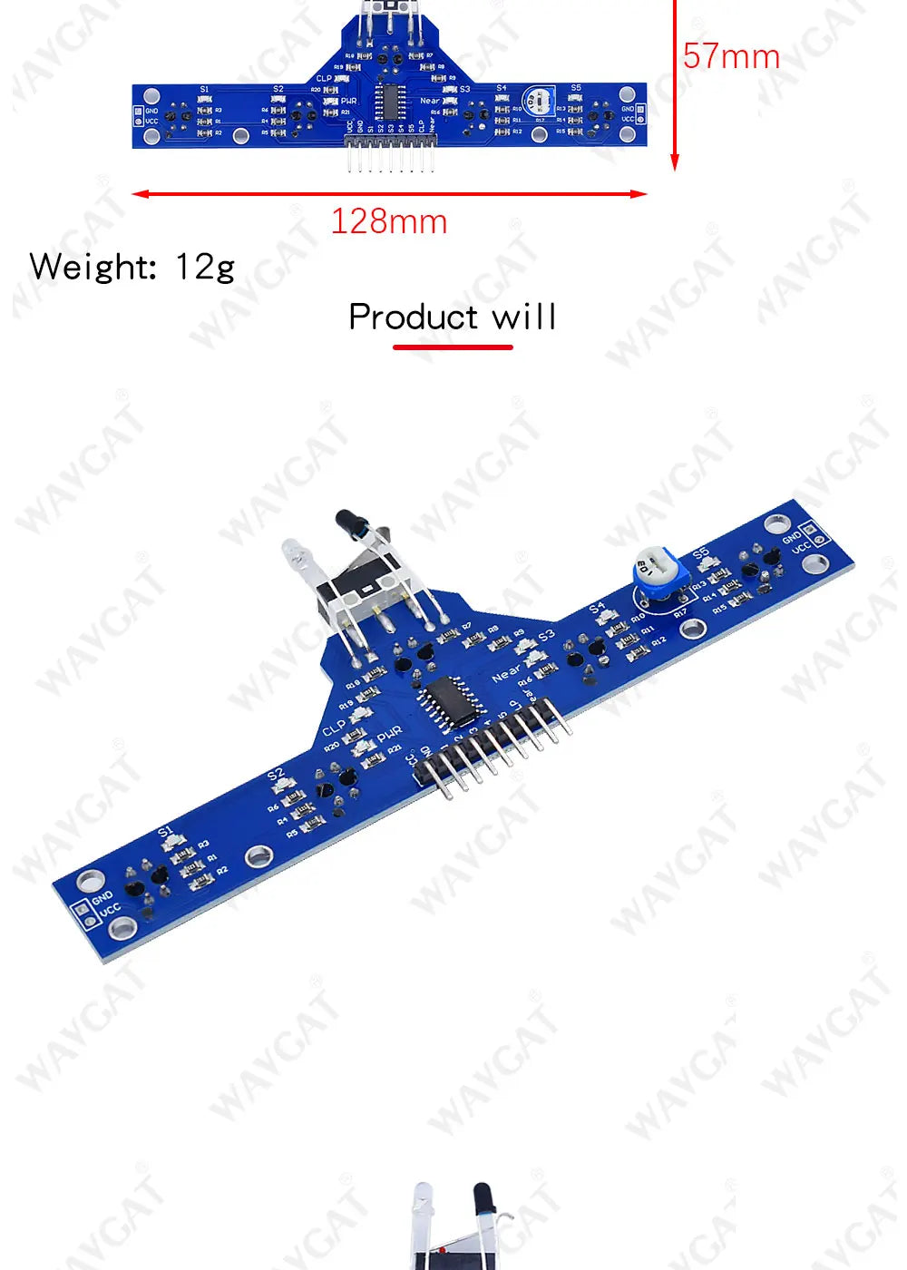 5-Way Tracing Sensor Module, TCRT5000 Based Tracking Board for Smart Car Line Following Projec