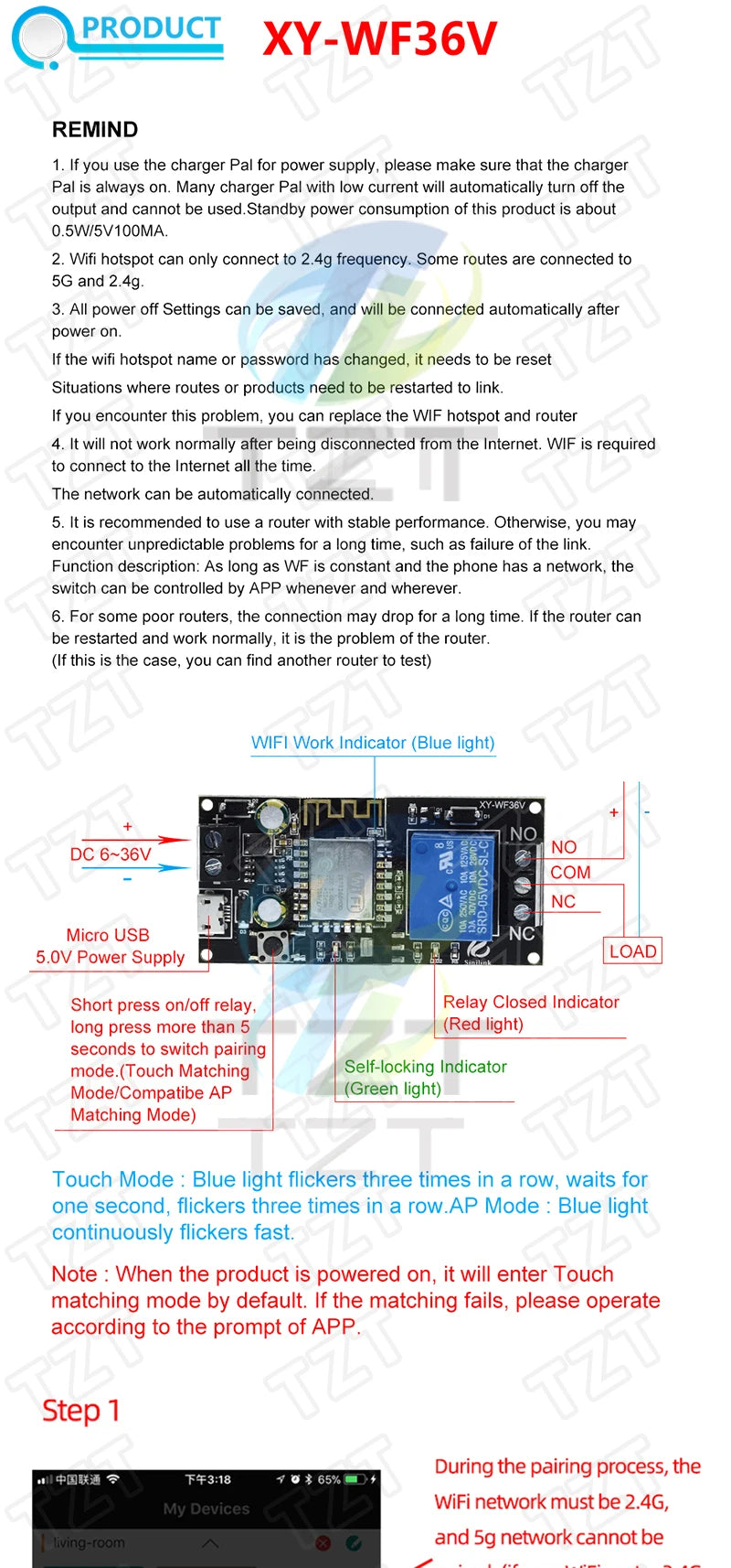 GREATZT Sinilink WIFI mobile phone remote control relay module DC6V~36V smart home phone APP ESP-12F XY-WF36V