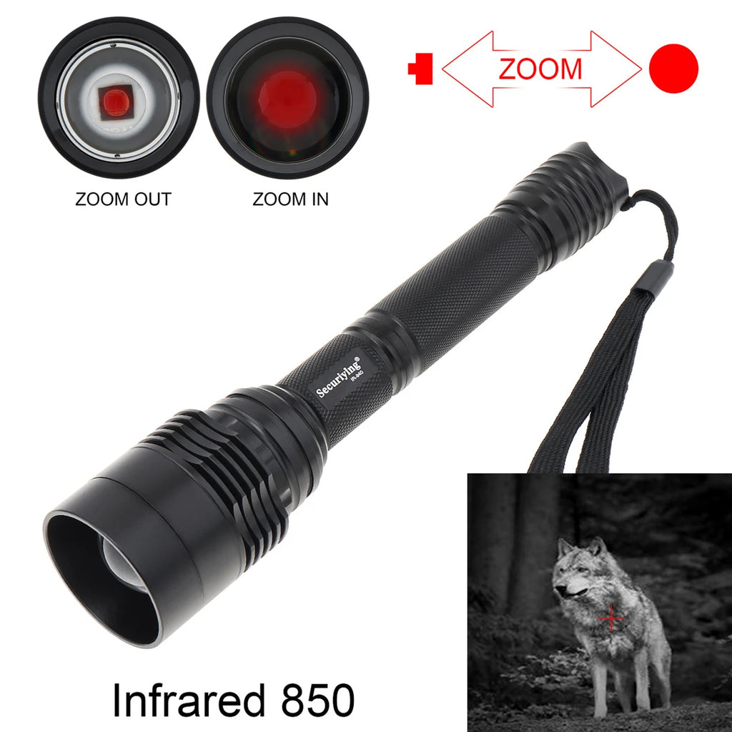 SecurityIng  Infrared Flashlight  IR 850nm 940nm T50 LED Zoomable Hunting Light Torch Long Range 18650 for Night Vision Device