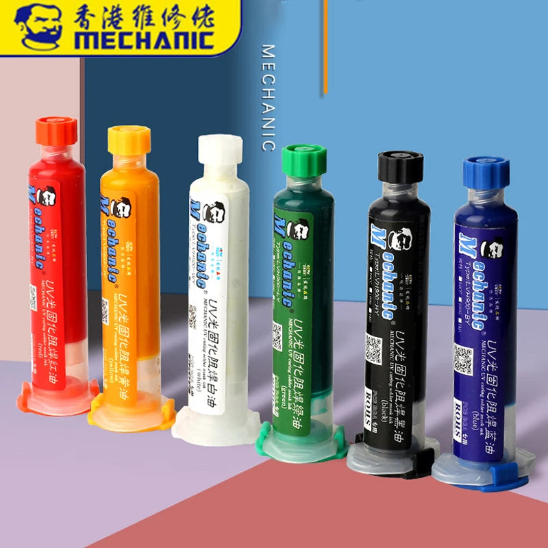 MECHANIC UV Solder Mask Ink Green/Blue/Black/Red/White Oil Welding Flux BGA PCB Circuit Board Paint Prevent Corrosive Arcing
