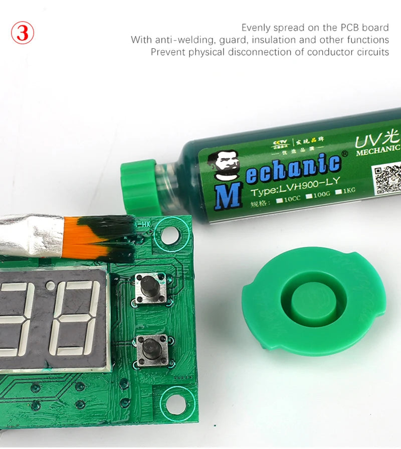 MECHANIC UV Solder Mask Ink Green/Blue/Black/Red/White Oil Welding Flux BGA PCB Circuit Board Paint Prevent Corrosive Arcing