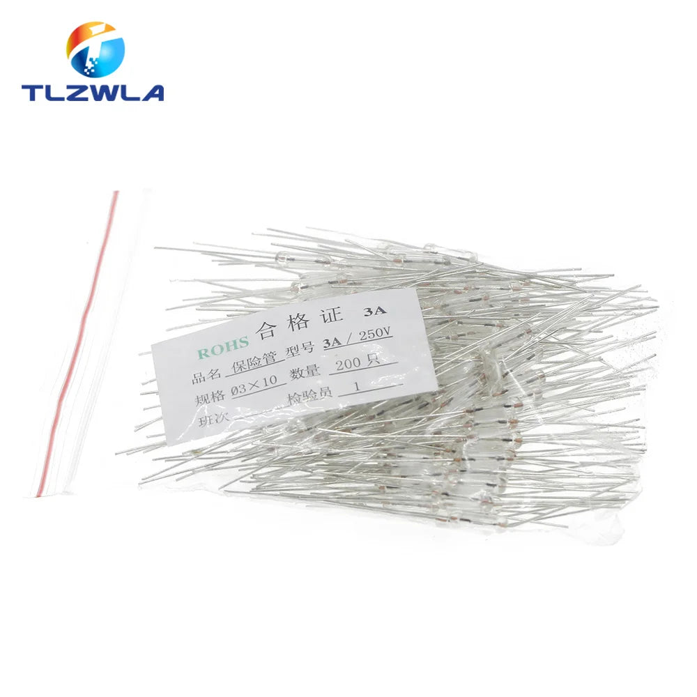 100PCS 3*10mm 0.5A/1A/1.5A/2A/2.5A/3A/4A/5A 250V Axial Fast Glass Fuse With lead Wire 3X10