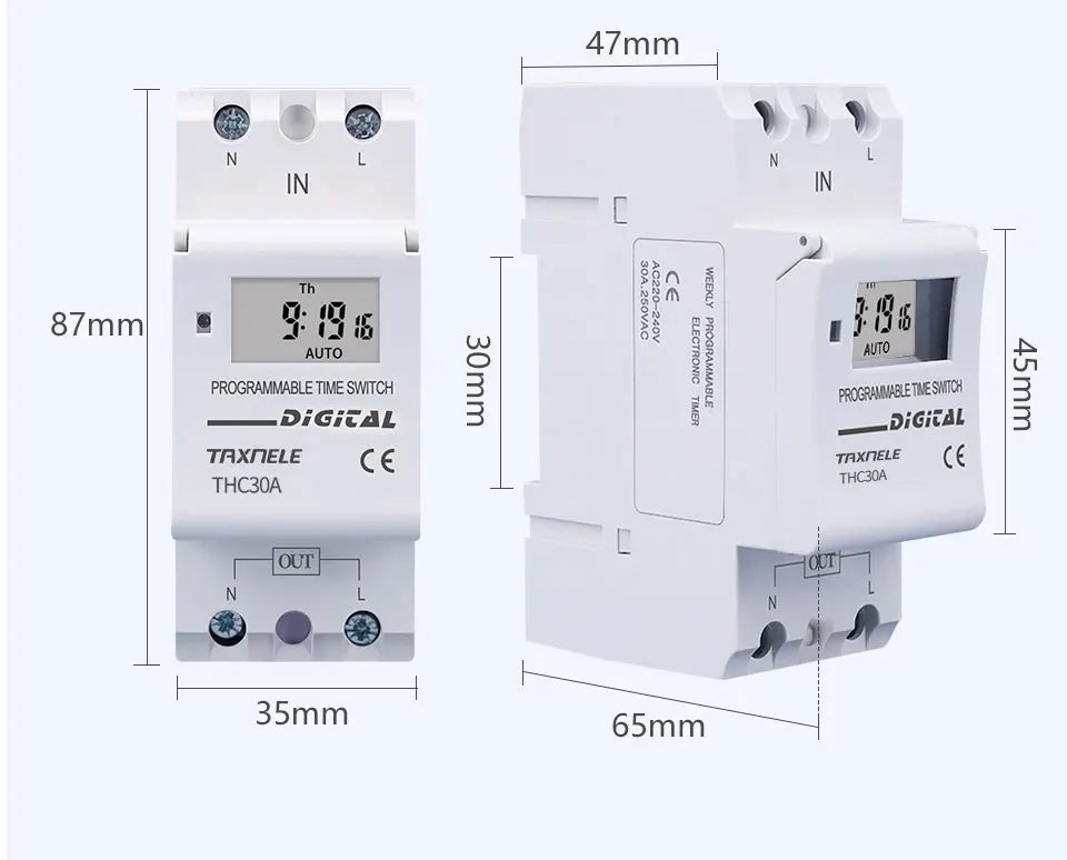New Type Din Rail 2 Wire Weekly 7 Days Programmable Digital TIME SWITCH Relay Timer Control AC 220V 230V 12V 24V 48V 16A 30A