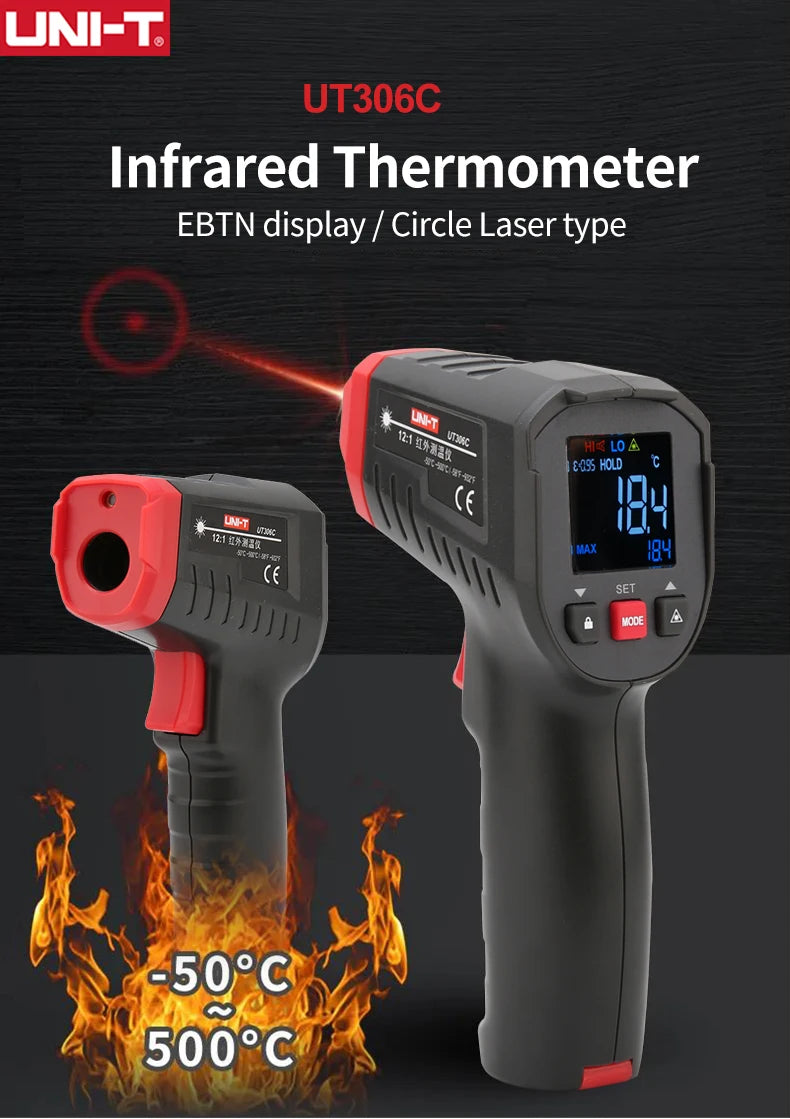 UNI-T Infrared Thermometer UT306S UT306C Non-contact Industrial Laser Digital Temperature Meter Temperature Gun Tester -50-500