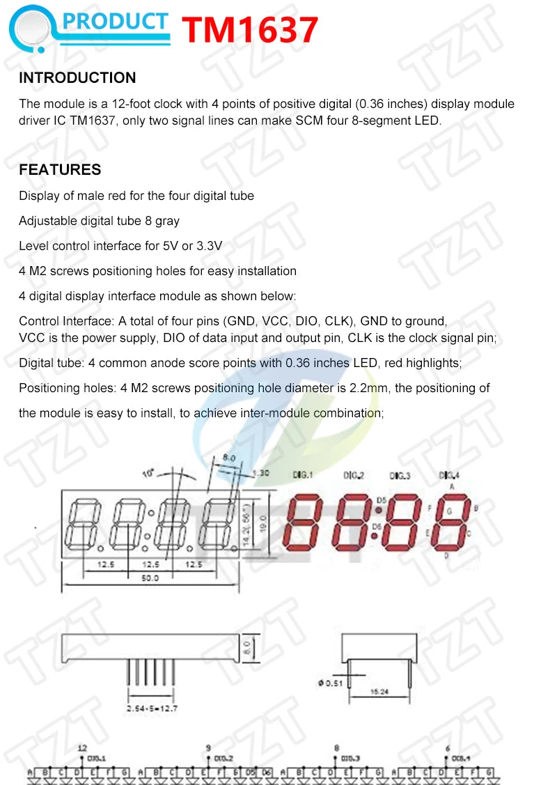 TM1637 4 Bits / TM1638 / 74HC595 8 bit Digital LED Display Module 7 Segment 0.36Inch Clock RED Anode Tube Four Serial Driver