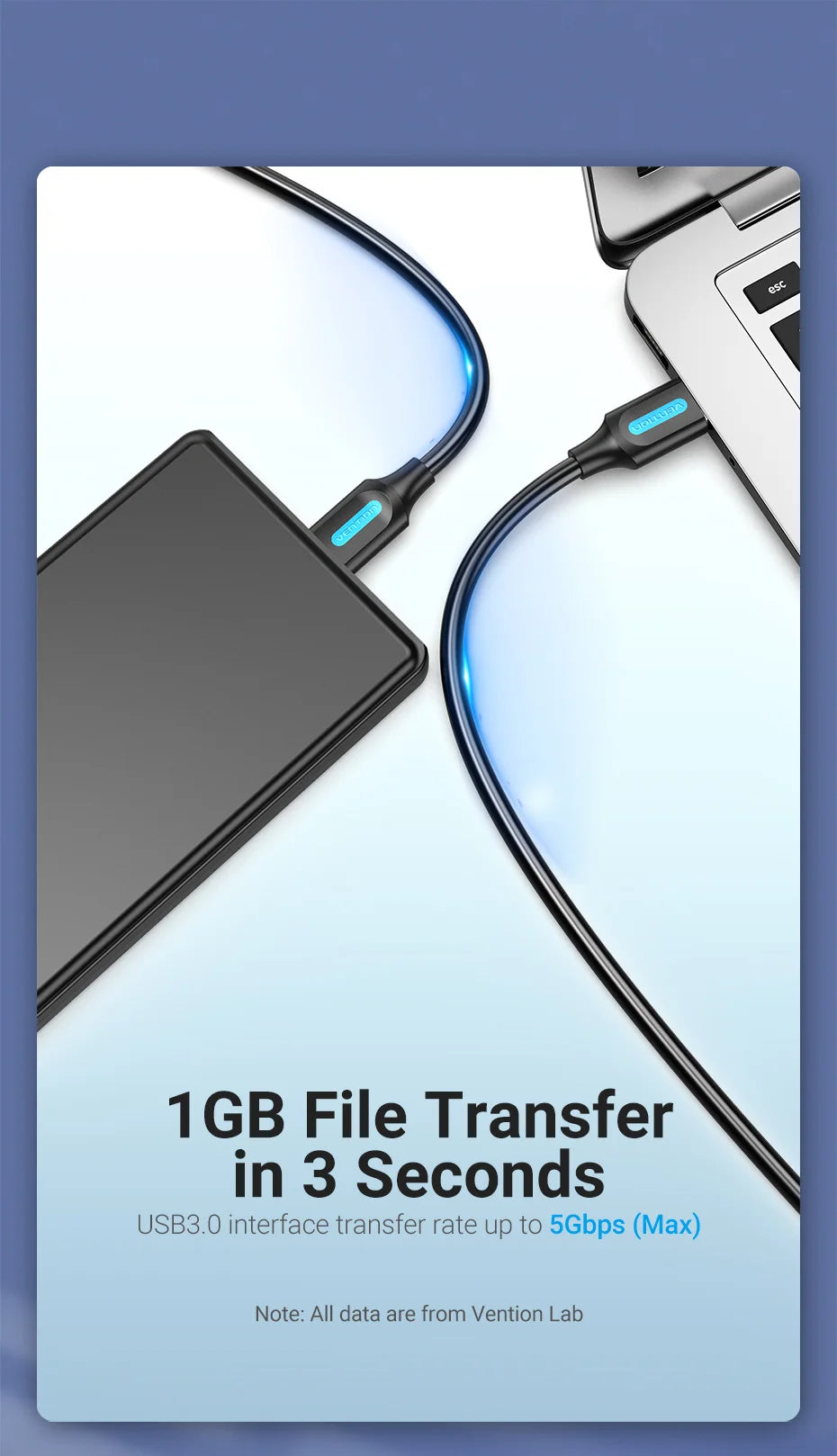 Vention Micro B Cable USB 3.0 2A to USB A Cable Data Transfer Fast Charger Cord for Hard Drive Samsung Micro B USB 3.0 Cable