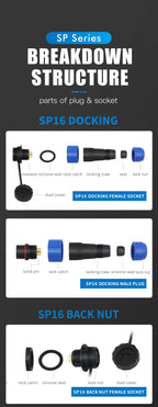 Waterproof Connector SP16-2/3/4/5/6/7/8/9 Pin Plastic Aviation Socket Plug Wire Terminal Block Welding Type