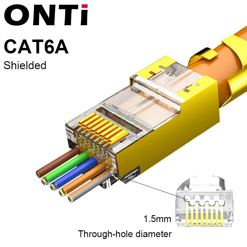 ONTi 10/50/100pcs CAT5E CAT6 CAT7 Plug RJ45 Connector 50U Gold Plated End Pass Through Network Cable Modular 8P8C Connector