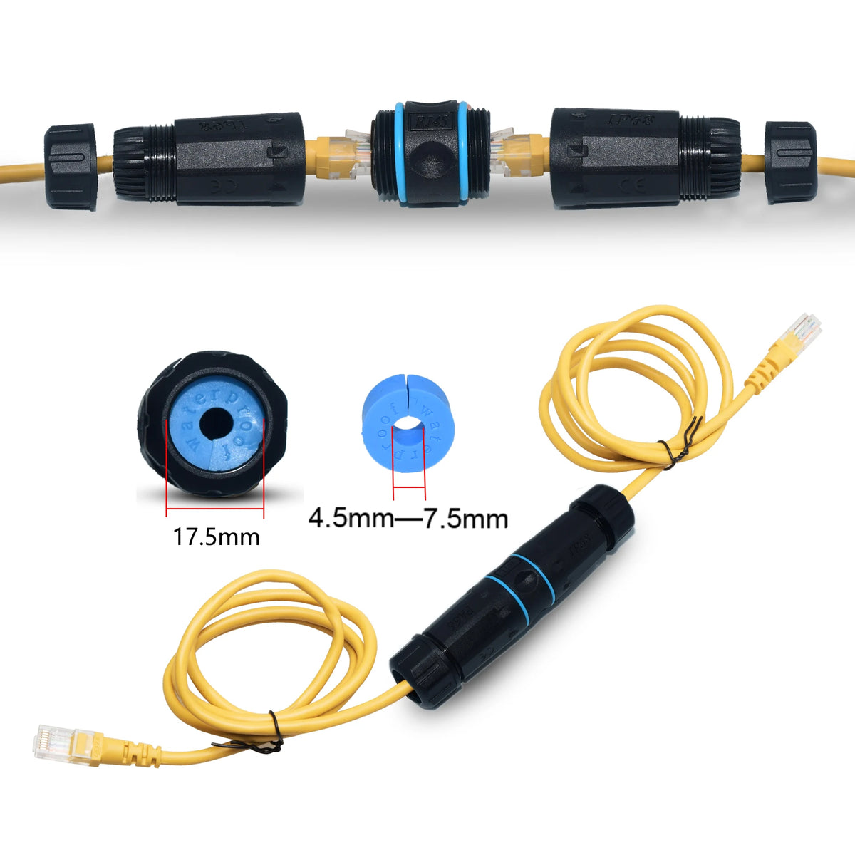 YXY IP68 RJ45 Outdoor CAT6 STP Waterproof Connector Nylon PA66 Rubber Ring Material