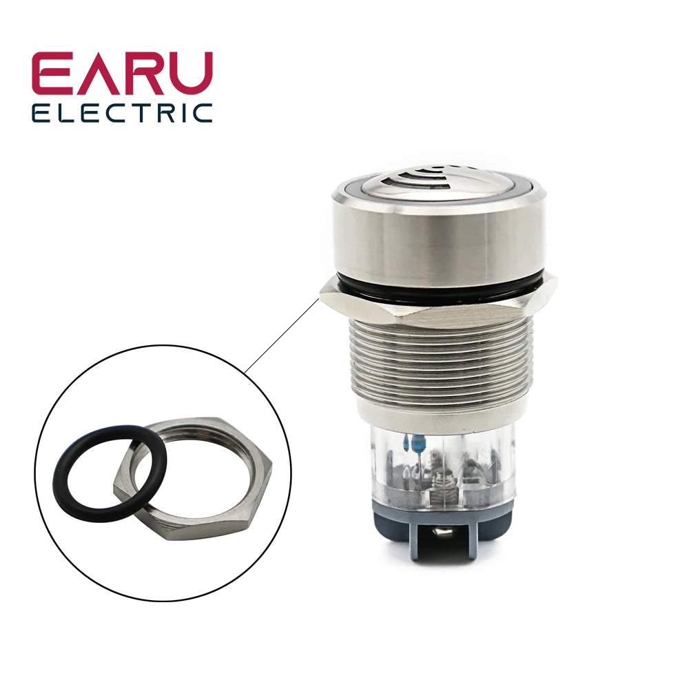 22mm IP67 Ultrashort Flash LED Alarm Indicator Light Signal Lamp Flashmetal Buzzer 12V 24V 220V Intermittent Sound Waterproor