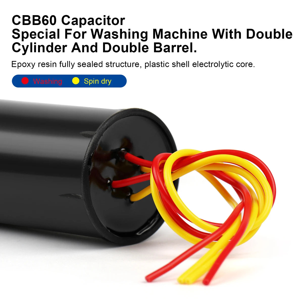 2Pcs CBB60 Double Start Capacitor for Washing Machine Motor High Stability Flame-Retardant High Insulation Resistance 6UF+4UF