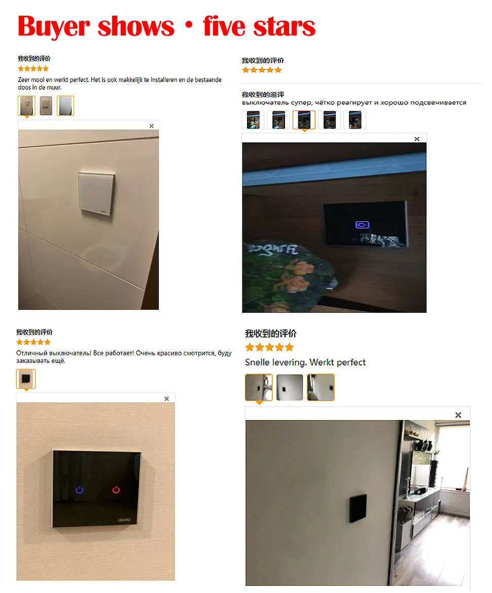 UBARO EU/UK Standard Crystal Tempered Glass Wall Panel Light Touch Switch Led Indicator Sensor Electrical Button 1/2/3Gang 220V
