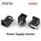 10Pcs/Lot DC-005 PCB Mount 5.5 X 2.1/2.5 mm Female DC Power Jack Plug Socket Connector DC005 Black 5.5*2.1/2.5MM