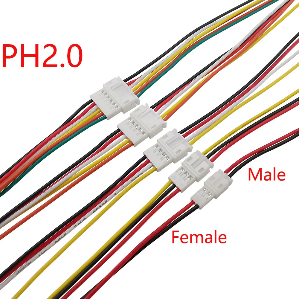 2/5/10 Pairs Micro Mini JST PH 2.0 2P 3P 4P 5P 6 Pin Male Female Plug Terminal Cable Connector 26AWG PH2.0MM Electrical Wire