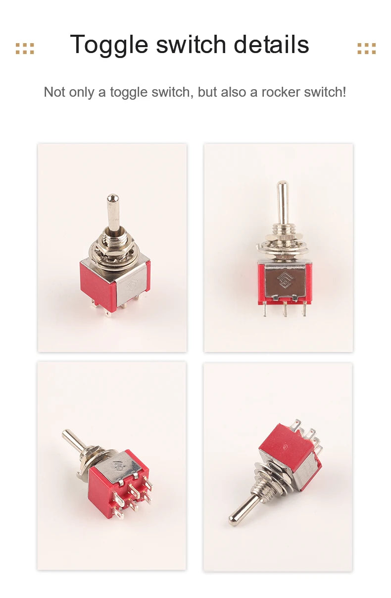 5PCS 6mm Miniature Toggle Switch MTS 102/103/202/203/302/304/402/403 ON-OFF-ON 5A125V 2A250V 3/6/9/12 Pin Mounting Equipment