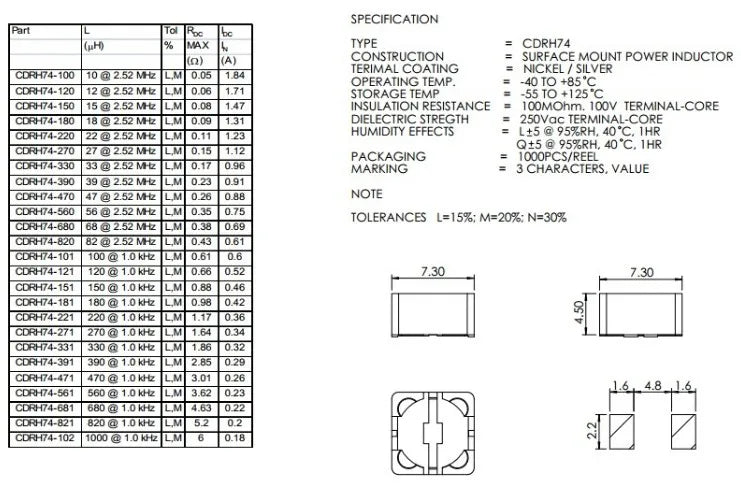 20PCS CD74R Power Inductor 2.2/3.3/4.7/6.8/10/15/22/33/47/68/100/150/220/330/470UH SMD Inductance CD74 7*7*4mm