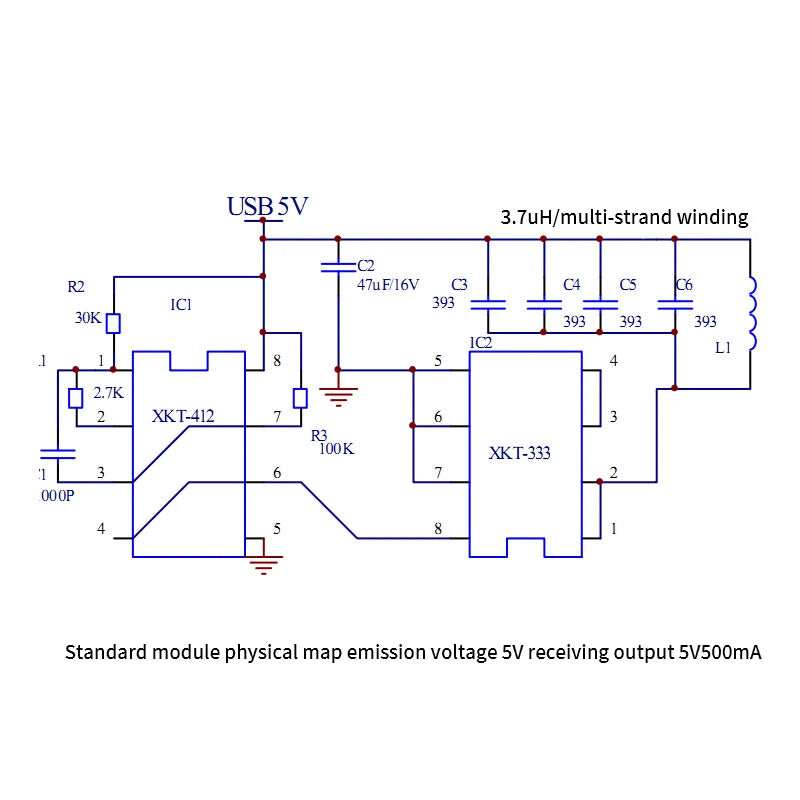 Small 20mm Coil Receiving 300mA High Current Wireless Charging Wireless Power Supply Module XKT412-28