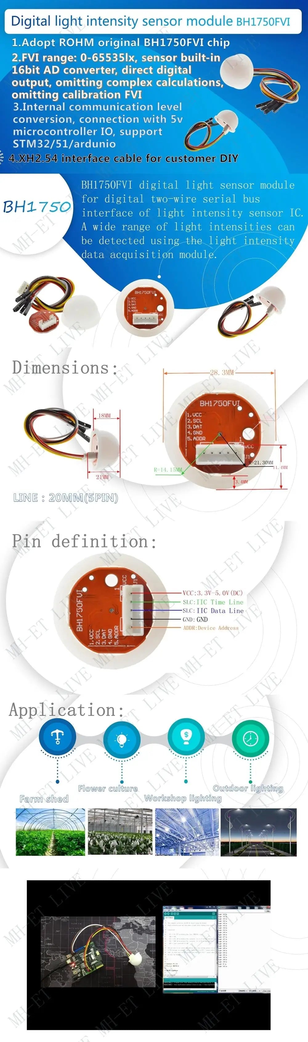 TZT 1/3PCS Intelligent electronic BH1750 BH1750FVI Chip Light Intensity Light Module Light ball for Arduino
