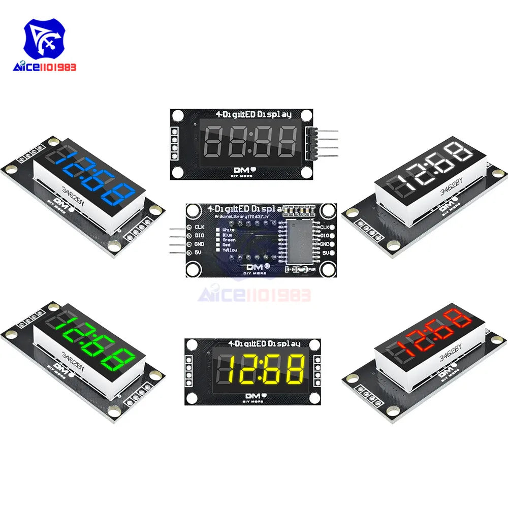 TM1637 0.36" 4 Bit Digital Tube LED Display 7 Segments Clock Module Red Green Blue Yellow White LED Board with Pin for Arduino