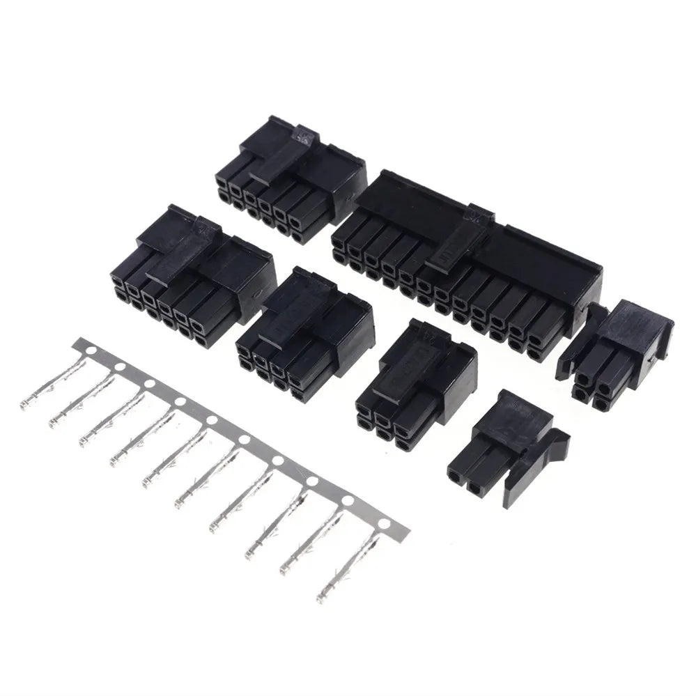 10Sets Micro-Fit 3.0 MM Receptacle Housing Dual Row 2 4 6 8 10 12 14 16 18 20 24 Circuits + Right Angle Header + Crimp Terminal