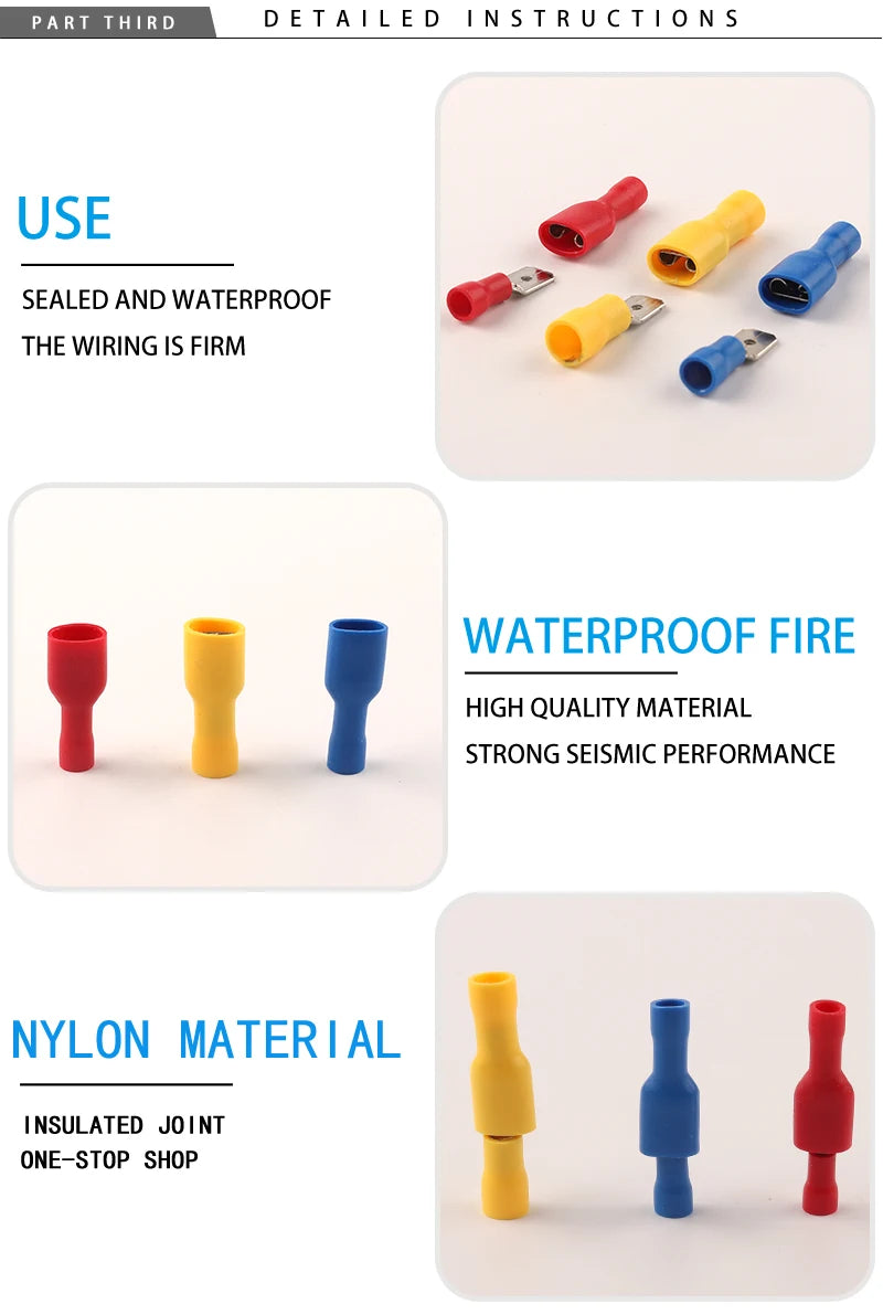 240PCS/Boxed Mixed pack Assorted Insulated Bullet/spade Butt Crimp Terminals Set  Electrical Wire Connector Blue Yellow Red