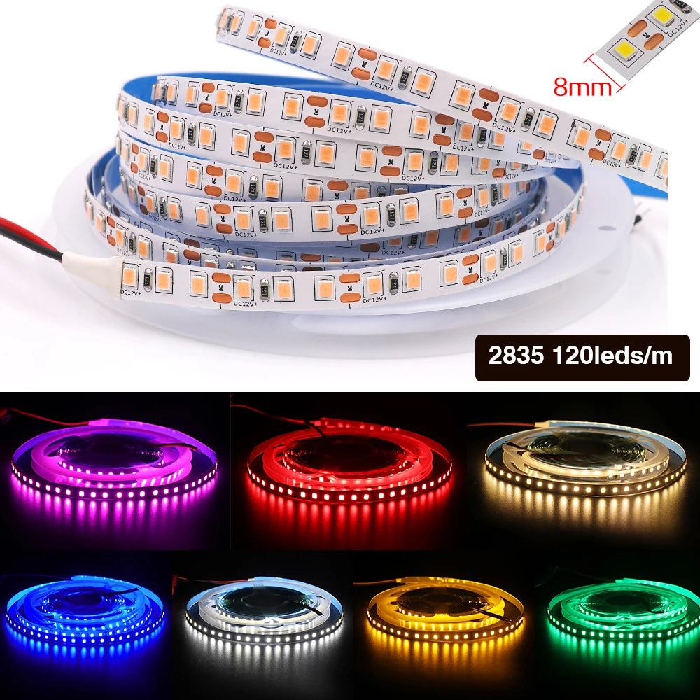 DC12V LED Strip 5050 5054 2835 120 240LEDs/M High Bright White Red Blue Pink Yellow RGB Flexible Ribbon Tape Light Lamp 5m