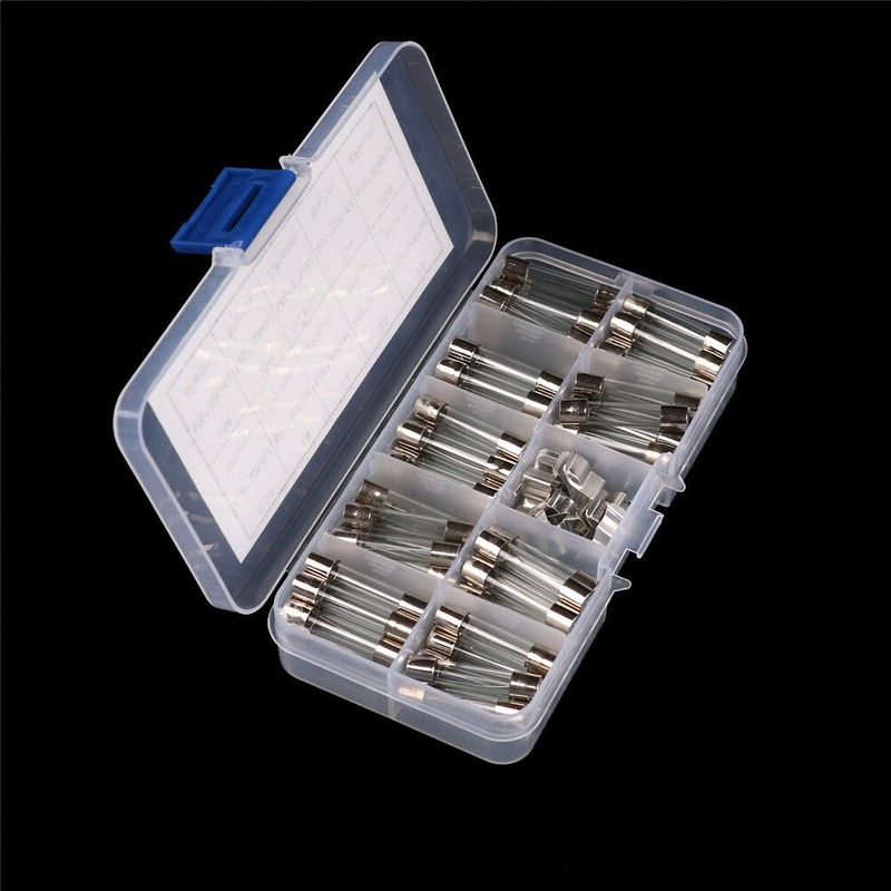 60Pcs/Box 6x30mm 5A-30A Glass Tube Fuses Assorted Kit with Fuse Holder  Fuse for Pressure Wash  Fuse Adapter