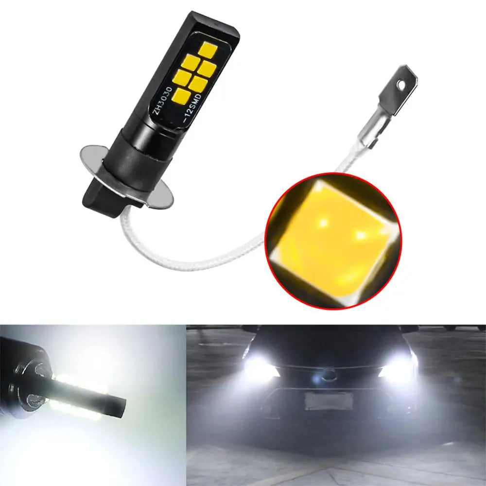 2pcs H3 LED Fog Light Bulb DC 12V 3030 SMD Car Fog Light Super Bright DRL Driving Lamp Built-in 5 Color Optional Headlight Bulb
