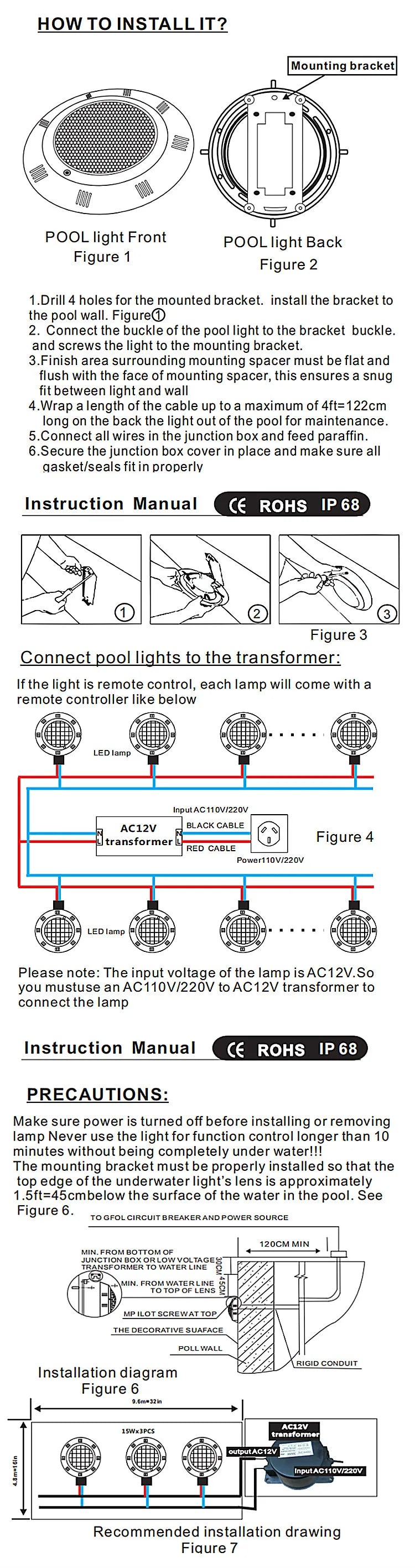 LED Swimming Pool Lights RGB AC12V 12W 18W 25W 35W 45W IP68 Waterproof Lamp with Remote Controller for pool party