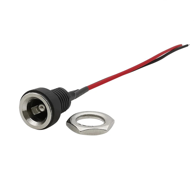 5/10Pcs DC Power Connector 5.5 x 2.1mm Female Jack Socket Panel Mount Adapter Connectors with 20AWG Electronic Wires Cable