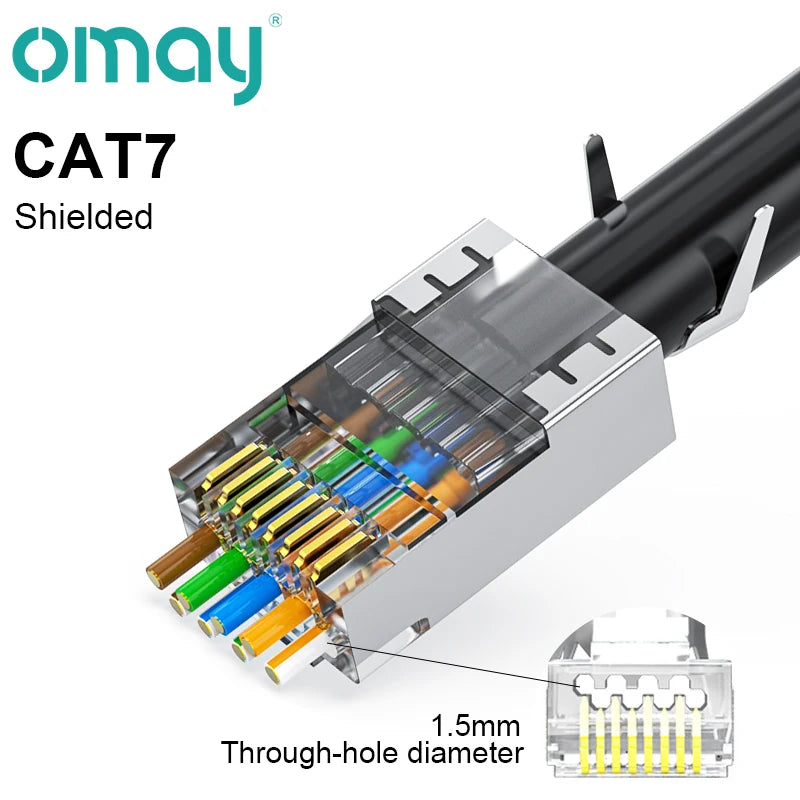 CAT7 Shielded 10Gbps STP RJ45 Modular Plug Connector with Load Bar, 50μ Gold-plated Support 23-26AWG