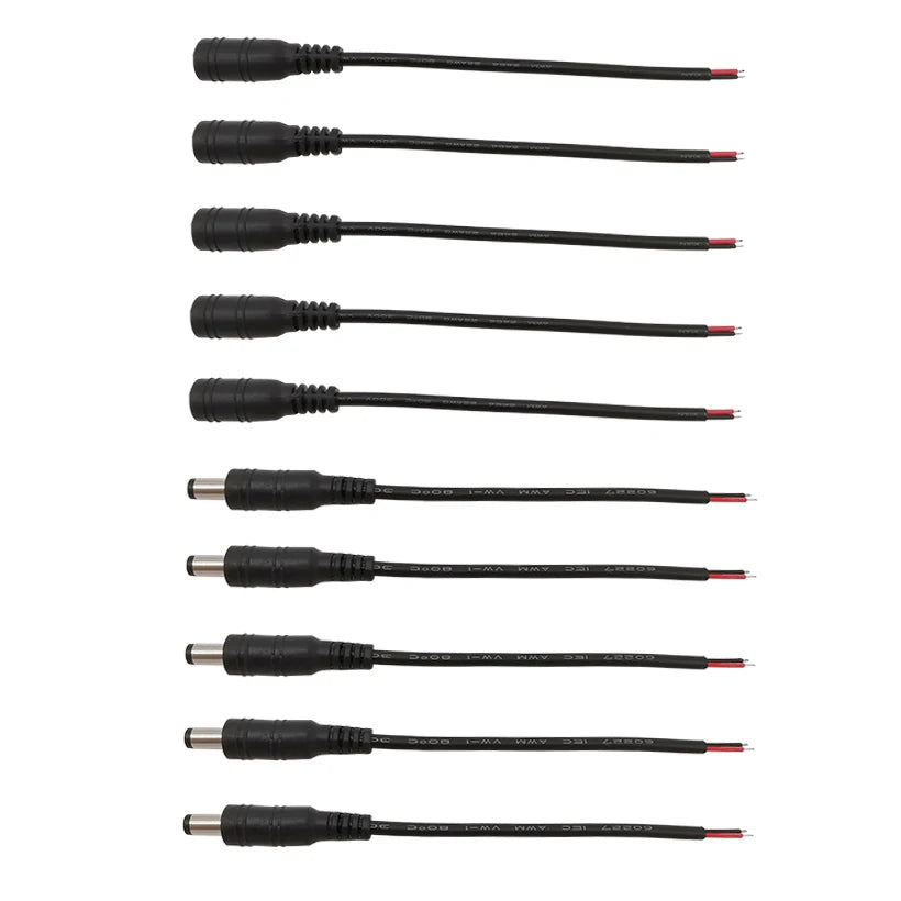5/10Pcs Black 5.5 x 2.1mm DC Plug Jack Connector Cable Pigtail 12V Male Female 5.5*2.1 DC Adapter for 5050 3528 LED Strip Light