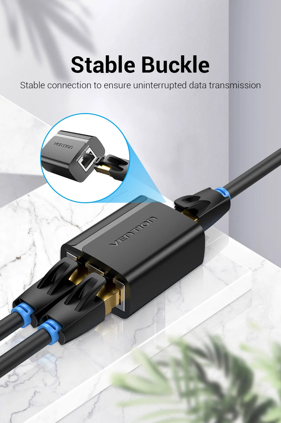 Vention RJ45 Splitter Connector Adapter 1 to 2 Ways Ethernet Splitter Coupler Contact Modular Plug Connect Laptop Ethernet Cable