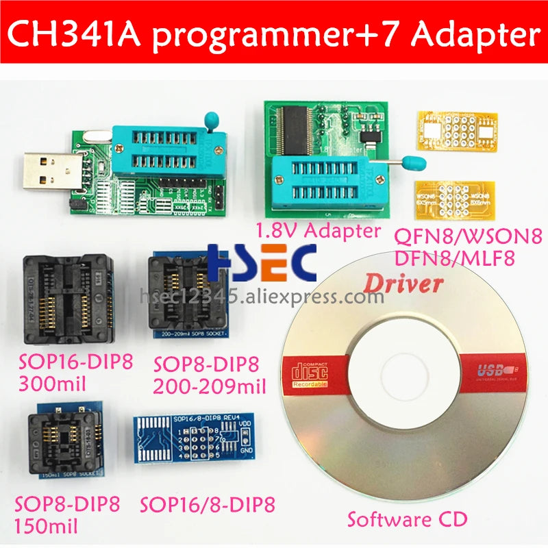 New ch341a bios usb programmer sop8 test clip soic8 sop16 1.8V adapter w25q64 mx25l6405 mx25l6405d 24 25 usb eeprom programmer