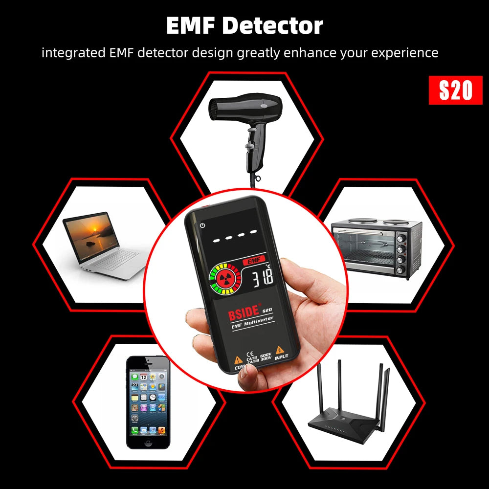 BSIDE Profesional Digital Multimeter Smart 9999 EMF Multitester DC AC Voltage Capacitor Ohm Diode Live Electric Tester USB charg