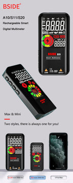 BSIDE Profesional Digital Multimeter Smart 9999 EMF Multitester DC AC Voltage Capacitor Ohm Diode Live Electric Tester USB charg