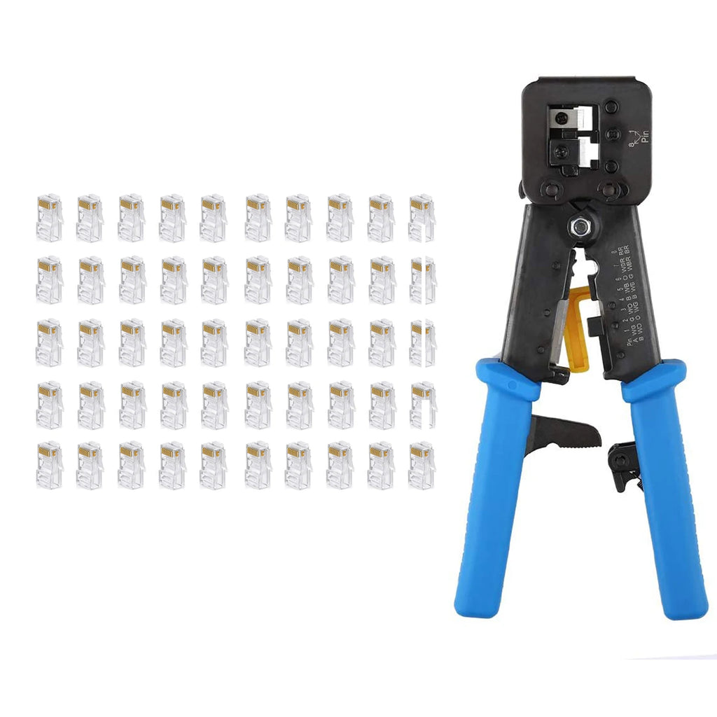 RJ45 Connectors Cat6 RJ45 Pass Through Connector, Cat6/Cat5e Connectors, Ethernet Cable Crimp Connectors Network Plug Set