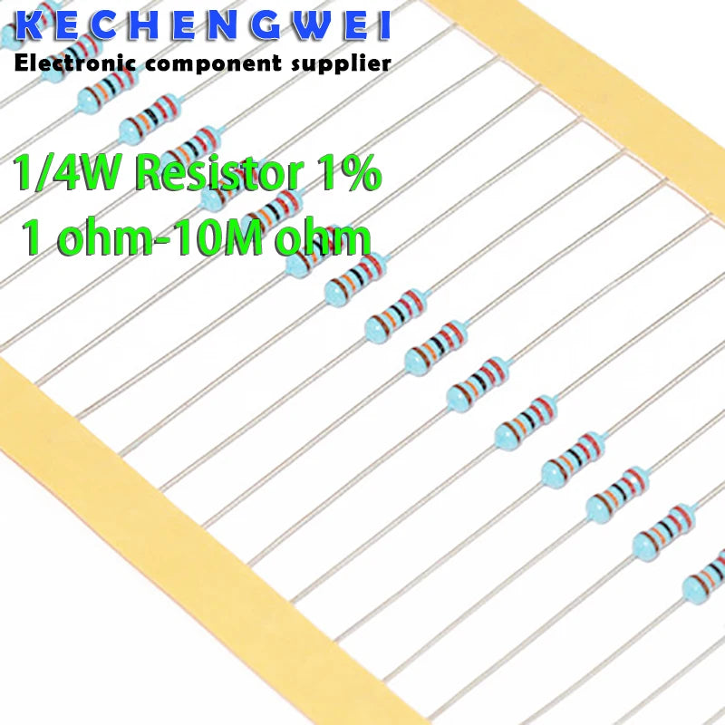 100pcs 1/4W 1R~22M 1% Metal film resistor 100R 220R 1K 1.5K 2.2K 4.7K 10K 22K 47K 100K 100 220 1K5 2K2 4K7 ohm resistance