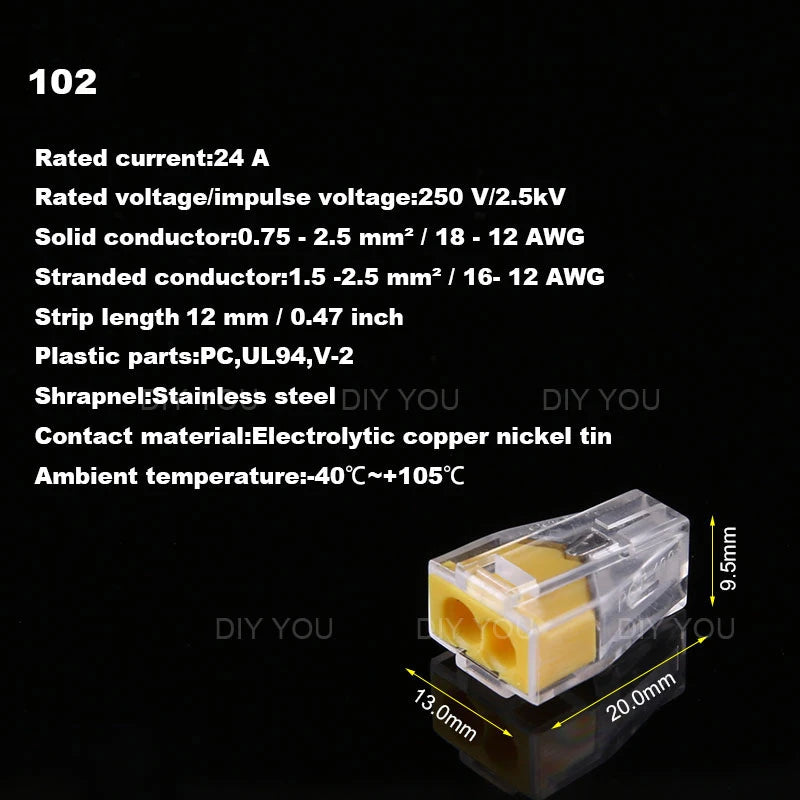 25/50/100PC DIY YOU 102/103D/104D/104/106/108 Universal Compact Wire Wiring Connector Conductor Terminal Block With Lever