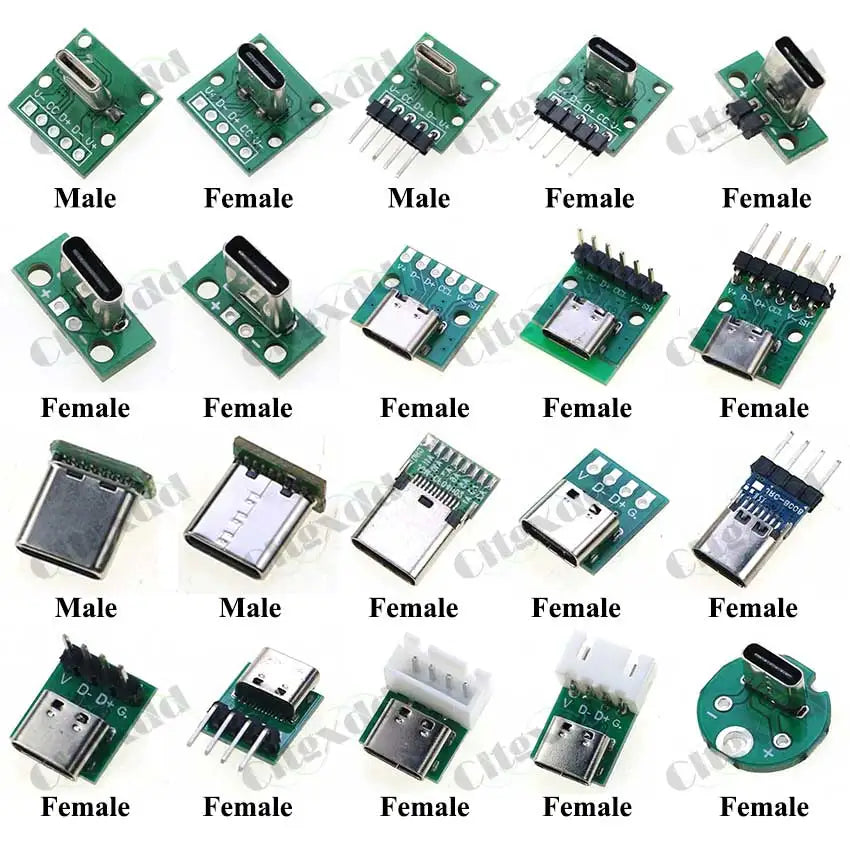 1Pcs USB 3.1 Type C Connector 90/180 Degree Vertical Test PCB Board Adapter Male Female Socket For Data Line Wire Cable Transfe
