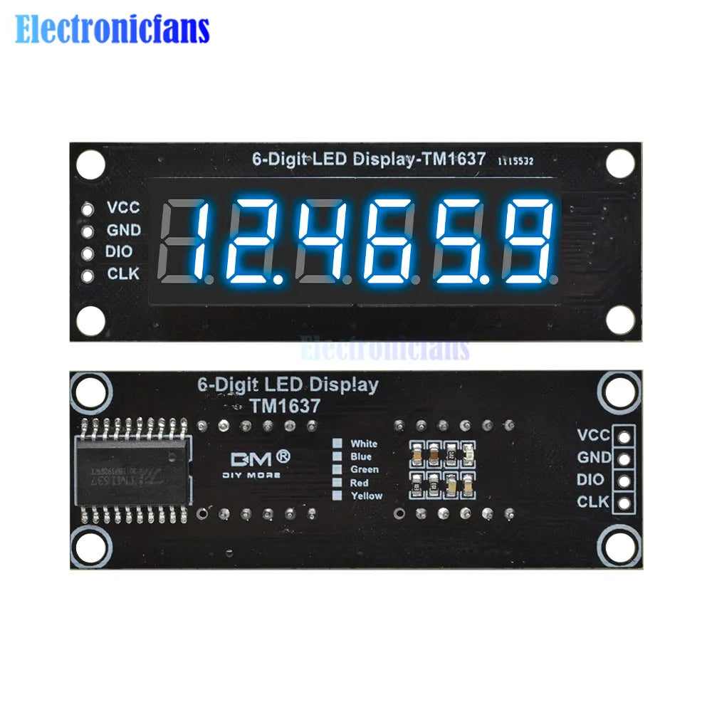 0.36 Inch 0.36" 4/6-Digit Red/Green/Yellow/Blue/White LED Digital Display Tube Decimal 7 Segments TM1637 Module For Arduino