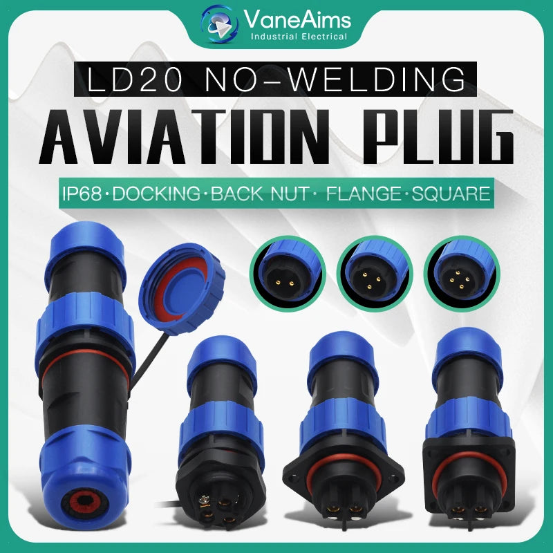 LD20 2/3/4/5/6/7/8/9/10/11/12 Pin Male + Female 20mm Circular Wire Panel Aviation Connector Socket Industrial Waterproof Connect
